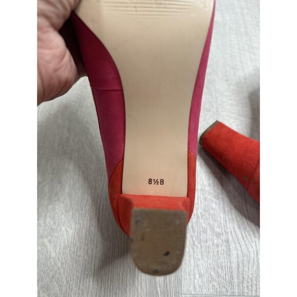 Talbots Shoes Womens Size 8.5 B Suede Pumps Pink Red Tan Block Heel Cap Toe - Picture 8 of 9